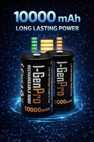 I-gen Pro Hr20 D Büyük Boy 10.000 Mah Şarj Edilebilir D Boy 1.2v Ni-mh Şarjlı Pil 2'li Paket