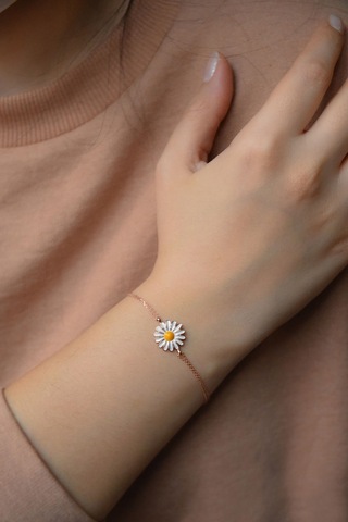 Papatya Silver 925 Ayar Gümüş Mineli Papatya Bileklik