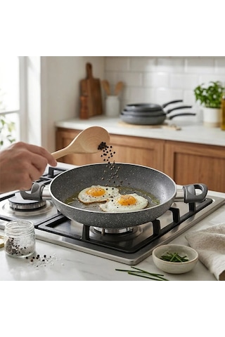 Granit Tava 22 Cm Çift Saplı Gri Kırçıllı Diğer