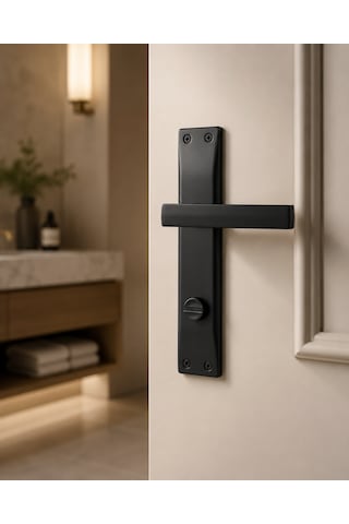 Kare Aynalı Wc Banyo Kapı Kolu Sol Açılım Mat Siyah Alüminyum Kol Takımı