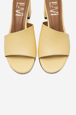 Luvi Shoes Delavıe Sarı Cilt Hakiki Deri Kadın Kalın Topuklu Terlik