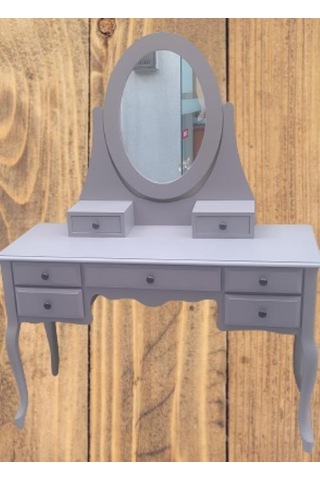 Dresuar makyaj masa 7 çekmece kayın aslan ayak parlak lake gri hareketli ayna kutuda sevk el yapım Gri