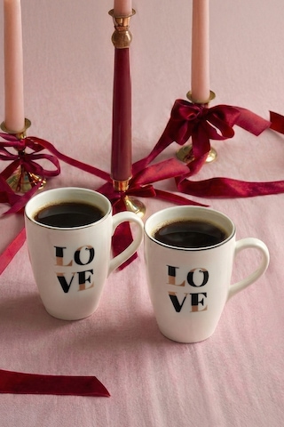 Kütahya Porselen Bone Pink Love 2 Parça 240 Cc Kupa Çok Renkli