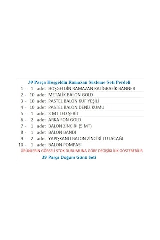 39 Parça Hoşgeldin Ramazan Süsleme Seti Perdeli Tüm Yaşlar