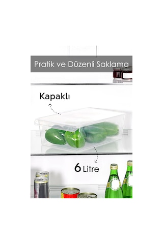 1 Adet Kapaklı Saklama Kabı - Organizer Düzenleyici Meyve Sebze Erzak Kabı Saklama Kutusu 6 Litre Şeffaf