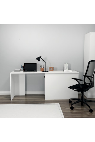Arnetti Akser Geniş Dolaplı Çalışma Masası – Beyaz Bilgisayar Masası, Modern Tasarım Beyaz