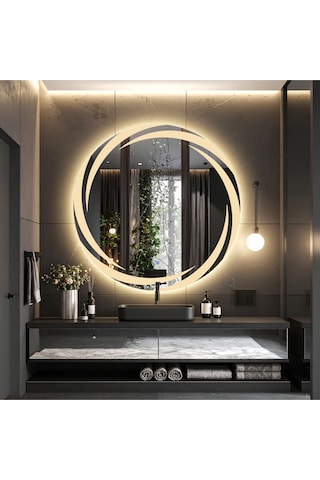 Whirilwind Günışığı Lazer Kumlamalı Lavabo & Banyo Aynası Dokunmatik Sensörlü 80 X 80
