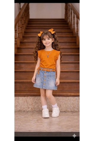 Sy Store Kardeş Kombin Erkek Çocuk Kot Şortlu Takım Sadece Erkek Takım Turuncu