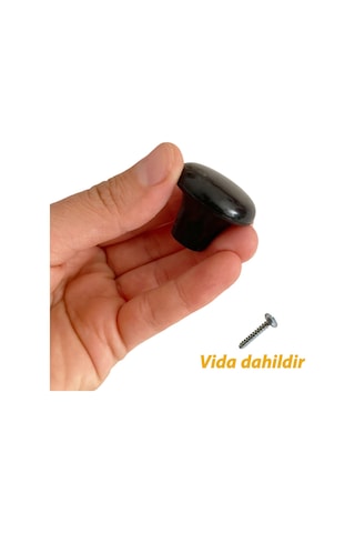 15 Adet Sert Plastik Mantar Düğme Kulp Siyah Dolap Mobilya Mutfak Dolabı Çekmece Kapak Kulpu Kulbu