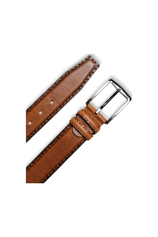 Mft Leather Hakiki Deri Erkek Kemer Dikiş Desen, 4 Cm, Taba 7603 Taba