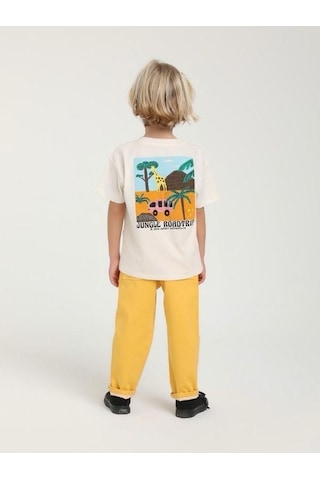 Escabel Erkek Bebek Road Trip Yazılı Pamuklu T-shirt-15620 Ekru