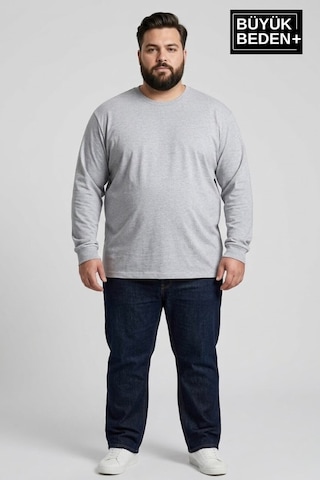 Superlife Erkek Büyük Beden 2'li Set Uzun Kollu 2 İplik Bisiklet Yaka Tişört Spr26bts542+2 Grey Mel-grey Mel