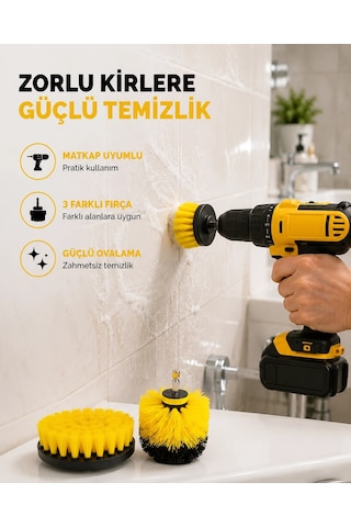 Mey İthalat 3 Lü Matkap Ucu Fırça Seti Derinlemesine Temizlik, Tüm Yüzeylerle Uyumlu Yeni Nesil