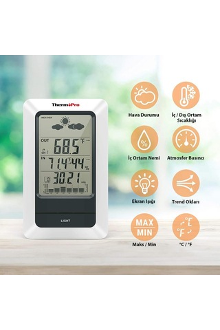 ThermoPro TP67A Wifi İç-Dış Mekan Dijital Sıcaklık Nem Basınç Ölçer - T08651