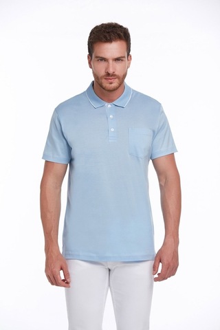Hatemoğlu Mavi Regular Fit %100 Pamuk Basic Polo Yaka Tişört-Mavi