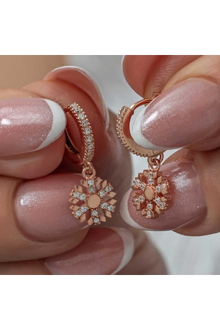 Gümüş Sallantılı Rose Kar Tanesi Kadın Küpe 14 MM-Gümüş