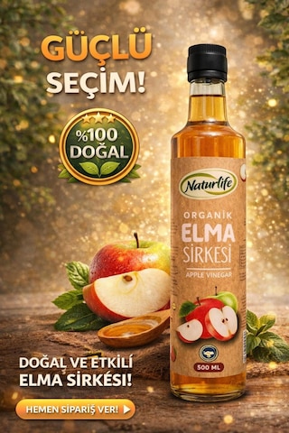 %100 Organik Elma Sirkesi 500 Ml - Doğal Fermente, Filtresiz, Sirke Anası İçeren Cam Şişe