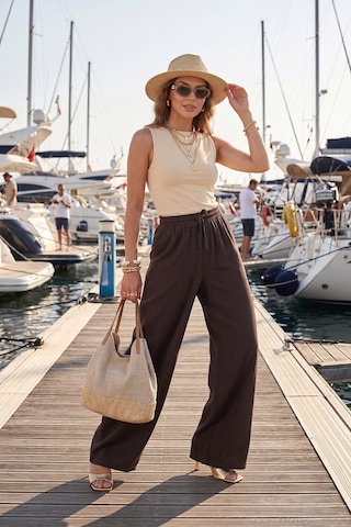 Lela Pamuklu Relaxed Fit Yüksek Bel Geniş Paça Pantolon Bayan Pantolon 668yp5559 Kahve