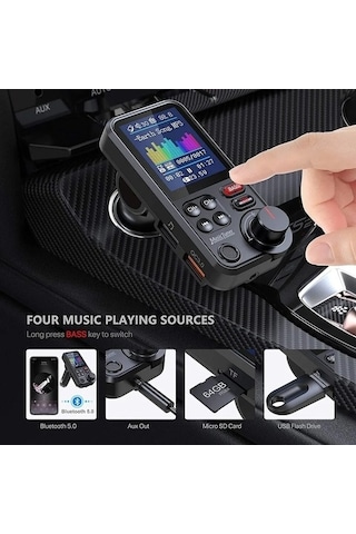 Moly Xiaoguang 1.8 İnç Kablosuz Bluetooth Fm Verici Aux, Qc3.0, Şarj Edilen Tizli Sesli Araç Ürünü