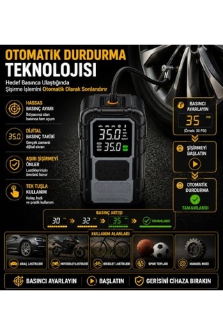 Kablosuz Lastik Şişirme Kompresörü Ve Akü Takviye Cihazı 800a, 8000mah Powerbank, Dijital Ekranlı Hava Pompası, Araç Motosiklet Bisiklet Ve Top Şişirme İçin, Type-c Şarjlı, Led Aydınlatmalı