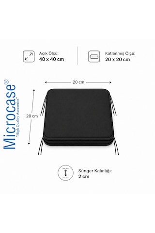 Microcase İple Sabitlemeli Katlanabilir Kamp Sandalyesi Minderi Piknik Outdoor Balıkçılık 40x40 Cm 2 Adet Al5564 Siyah
