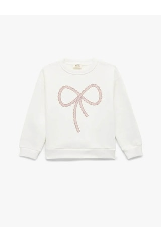 Koton Şardonlu Fiyonk Baskılı Ekru Kız Çocuk Sweatshirt 6wkg10209ak Ekru