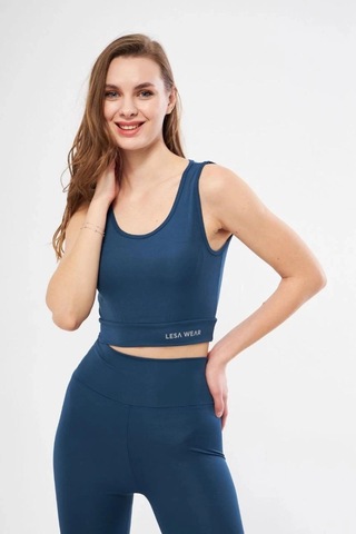 Freedom Storee Kolsuz Sporcu Baskılı Crop - Turkuaz Çok Renkli