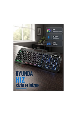 Astraltech Profesyonel Oyuncu Klavye Mouse Seti Rgb Işıklı, Türkçe Q, Dpı Ayarlı, Dayanıklı Gövde