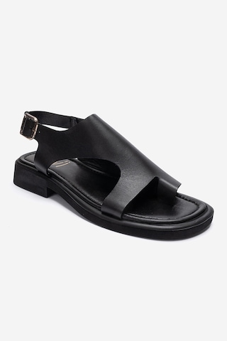 Luvishoes Burley Siyah Cilt Hakiki Deri Parmak Arası Kadın Sandalet