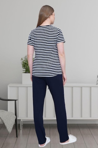 Mecit 6202 Bayan Lacivert Çizgili Büyük Beden Pijama Takımı Lacivert