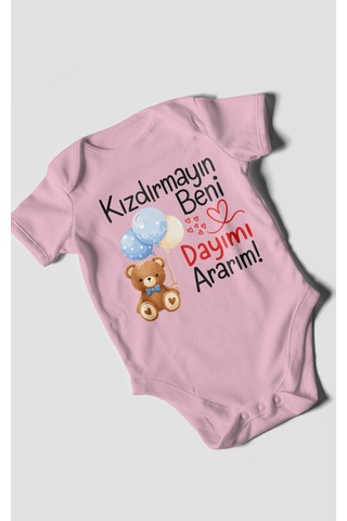 Morivokids Kızdırmayın Beni, Dayımı Ararım Kısa Kollu Bebek Body %100 Pamuk Koyu Pembe