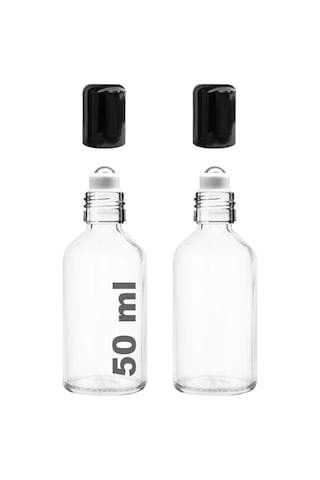 Çelik Roll On Şişesi 50 ML Sızdırmaz Siyah Kapaklı Şeffaf Cam Şişe 2 Adet