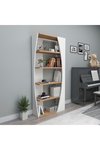 Arnetti Selge 5 Raflı Modern Kitaplık Atlantik Çam Beyaz