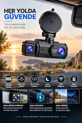 Plentiful Ön Arka Kamera 1080p Full Hd Wifi 180 Geniş Açı Şarjlı