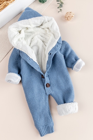 Babymod Triko Örme Welsoft Astarlı Kapüşonlu Kışlık Bebek Tulum mavi