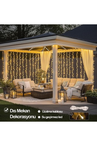 Light Home 300 Led Işık Perdesi 3x3 Metre Sıcak Beyaz Usb Bağlantılı 8 Farklı Işık Modlu Dekoratif Perde Led I Diğer