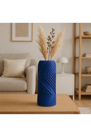 Alvera Vector Vazo 3d Baskı Geometrik Çizgili Dekoratif Vazo-mavi