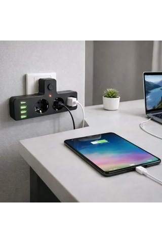 3'lü Akım Ve Termal Korumalı Priz, 3x Usb-a Ve 1x Usb-c Pd İle Hızlı Şarj 0