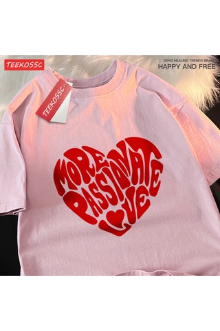 Startmore Y2k Vintage Tişört Tee Daha Tutkulu Aşk Baskı Pembe