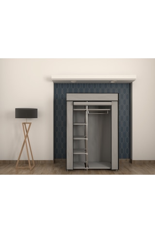 Gri Tek Yandan Raflı Bez Dolap Gardrop