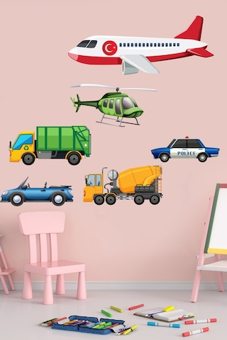 Büyük Boy Uçak ve Araçlar Çocuk Odası Duvar Sticker