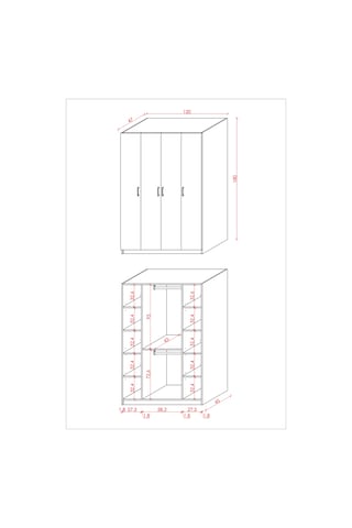 Asra Trend 4 Kapaklı Gardırop G-08 %100 MDF Fonksiyonel Kıyafet Dolabı Antrasit
