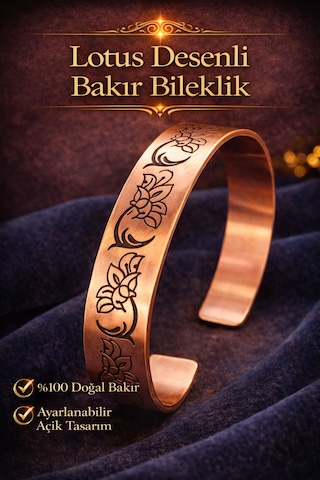 Kadın Bakır Bileklik Lotus Çiçeği Desenli El İşçiliği Saf Bakır Bilezik Diğer