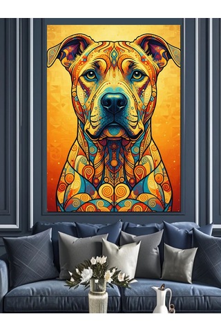 Neon Renkli Köpek Portresi Dekoratif Kanvas - Mdf Ahşap Tablo
