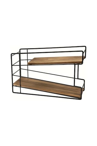 Honeybeeshop 1 Adet Ahşap Ve Demir Çift Katmanlı İçecek Düzenleyici Siyah Ve Kahverengi Mutfak Depolama Tezgah Tasarımı Eğimli Raf Ev Düzenleme 1100 Koyu Ceviz