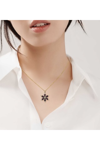 BK Gift Zirkon Taşlı Lotus Çiçeği Kadın Kolye Siyah