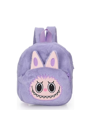 Moveevo Kucuk Cocuklar Icin Yumuşak Plush Mavi Çift Askılı Okul Çanta - Eğlenceli Kartun Figürlü Günlük Çantalar Mor