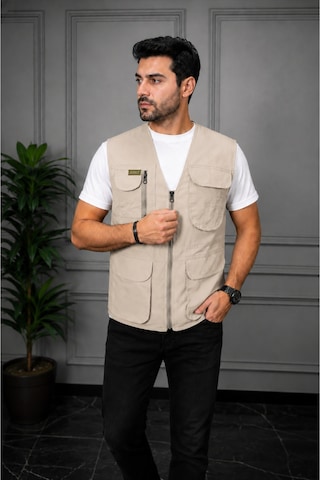 Modmen Erkek Avcı Yeleği Erkek Outdoor Yelek Erkek Yelek Krem