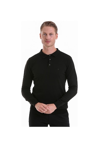 Hatemoğlu Regular Fit Düz Polo Yaka Triko Kazak Siyah