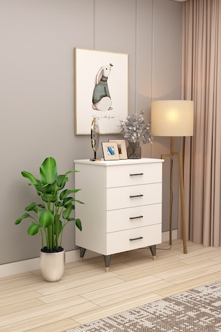 Asra Trend 4 Çekmeceli Şifonyer ŞF-01 %100 MDF Modern Depolama Ünitesi Beyaz